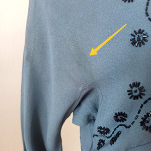 1940s - Delightful Teal Blue Beaded Crepe Dress - W29 (74cm)