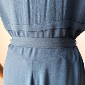1940s - Delightful Teal Blue Beaded Crepe Dress - W29 (74cm)