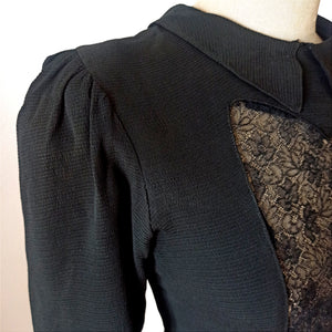 1930s - Superb Black See-through Lace Panel Dress - W31 (78cm)