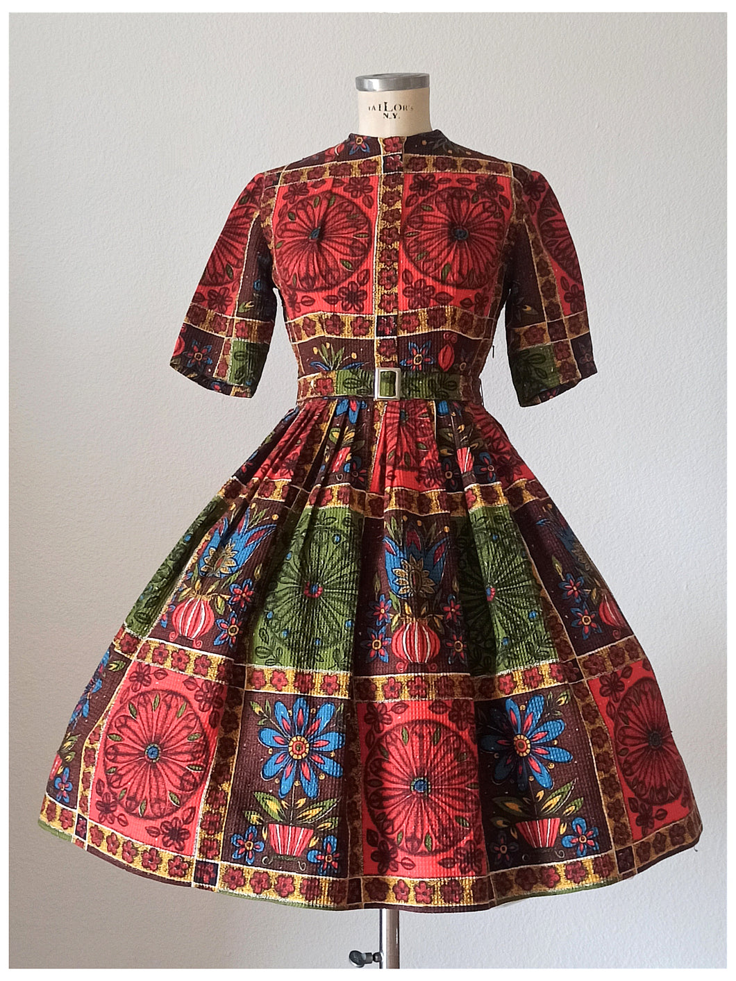 1950s 1960s - Stunning Novelty Waffle Cotton Dress - W27.5 (70cm)