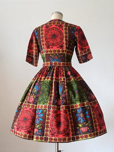 1950s 1960s - Stunning Novelty Waffle Cotton Dress - W27.5 (70cm)