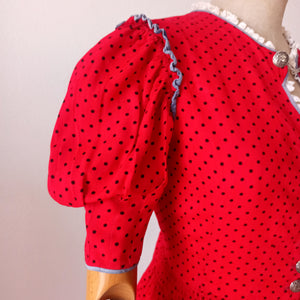 1940s - MILOTY, Germany - Gorgeous Red Dotted Folkloric Dress - W27 (68cm)