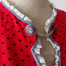 Charger l&#39;image dans la galerie, 1940s - MILOTY, Germany - Gorgeous Red Dotted Folkloric Dress - W27 (68cm)
