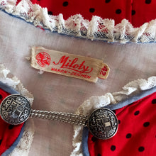 Charger l&#39;image dans la galerie, 1940s - MILOTY, Germany - Gorgeous Red Dotted Folkloric Dress - W27 (68cm)
