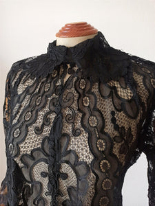 1930s - Outstanding Handmade Pure Silk Lace Duster