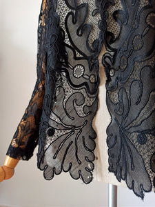 1930s - Outstanding Handmade Pure Silk Lace Duster