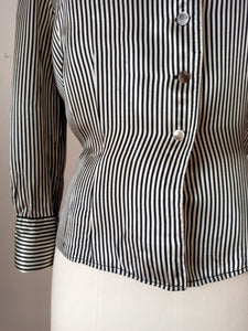 1940s 1950s - Superb Striped Rayon Silk Blouse - W34.5 (88cm)