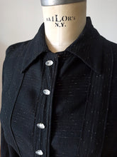 Charger l&#39;image dans la galerie, 1940s 1950s - Fabulous Black Flecked Wool Rayon Blouse - W39 (100cm)
