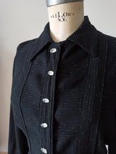 Charger l&#39;image dans la galerie, 1940s 1950s - Fabulous Black Flecked Wool Rayon Blouse - W39 (100cm)
