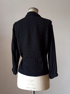 1940s 1950s - Fabulous Black Flecked Wool Rayon Blouse - W39 (100cm)