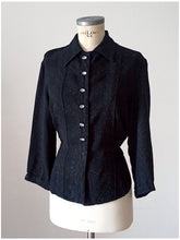 Charger l&#39;image dans la galerie, 1940s 1950s - Fabulous Black Flecked Wool Rayon Blouse - W39 (100cm)
