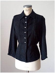 1940s 1950s - Fabulous Black Flecked Wool Rayon Blouse - W39 (100cm)