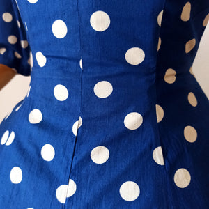 1950s - Iconic Blue Polkadots Cotton Dress - W26 (66cm)