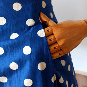 1950s - Iconic Blue Polkadots Cotton Dress - W26 (66cm)