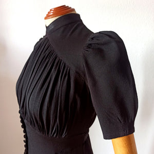 1930s - Delicious Black Crepe Dress - W28 (72cm)