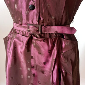 1940s - Stunning Bordeaux Embroidered Silk Dress - W27.5 (70cm)