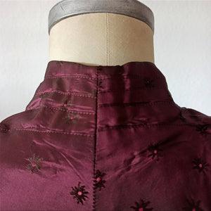 1940s - Stunning Bordeaux Embroidered Silk Dress - W27.5 (70cm)
