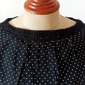 1950s 1960s - Exquisite Black Dots Organza Silk Dress - W27.5 (70cm)