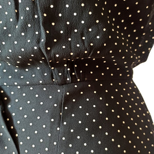 1950s 1960s - Exquisite Black Dots Organza Silk Dress - W27.5 (70cm)