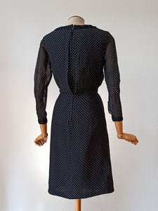 1950s 1960s - Exquisite Black Dots Organza Silk Dress - W27.5 (70cm)