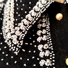 Charger l&#39;image dans la galerie, 1950s - Stunning Black Beaded Angora Wool Cardigan

