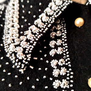 1950s - Stunning Black Beaded Angora Wool Cardigan