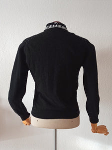 1950s - Stunning Black Beaded Angora Wool Cardigan