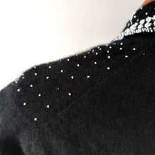 Charger l&#39;image dans la galerie, 1950s - Stunning Black Beaded Angora Wool Cardigan
