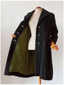 1950s 1960s - Stunning Dark Green Flecked Wool Coat