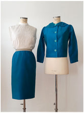 Load image into Gallery viewer, 1960s - Super Chic Electric Blue Jacket Blouse Skirt Set - W26 (66cm)
