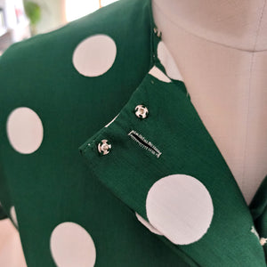 1950s - Delightful Green Polka Dots Cotton Dress - W30 (76cm)