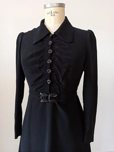 1930s - Stunning Black Rayon Bakelite Buckle Dress - W31 (80cm)