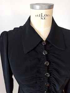 1930s - Stunning Black Rayon Bakelite Buckle Dress - W31 (80cm)