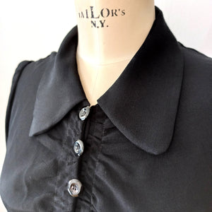 1930s - Stunning Black Rayon Bakelite Buckle Dress - W31 (80cm)