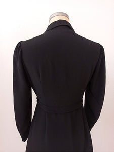 1930s - Stunning Black Rayon Bakelite Buckle Dress - W31 (80cm)