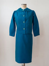 Load image into Gallery viewer, 1960s - Super Chic Electric Blue Jacket Blouse Skirt Set - W26 (66cm)
