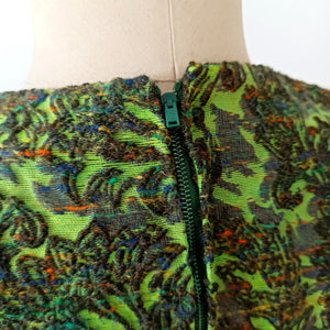 1960s - Stunning Pinecone Buttons Acid Green Dress - W35 (90cm)