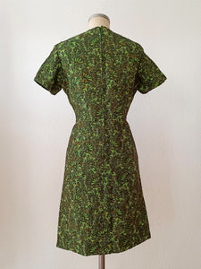 1960s - Stunning Pinecone Buttons Acid Green Dress - W35 (90cm)