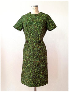 1960s - Stunning Pinecone Buttons Acid Green Dress - W35 (90cm)