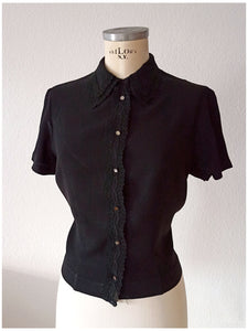 1950s 1960s - WUCO, Germany - Precious Black Crepe Blouse - Sz.44