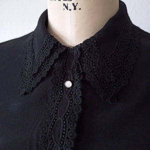 1950s 1960s - WUCO, Germany - Precious Black Crepe Blouse - Sz.44