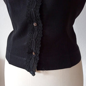 1950s 1960s - WUCO, Germany - Precious Black Crepe Blouse - Sz.44