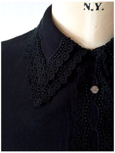 1950s 1960s - WUCO, Germany - Precious Black Crepe Blouse - Sz.44