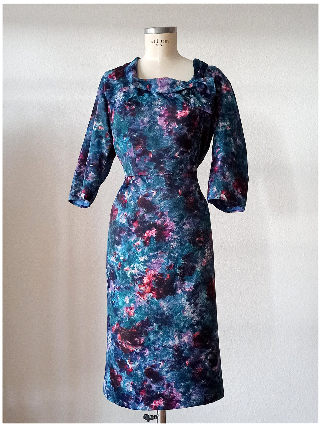 1950s - Stunning Abstract Satin Silk Dress - W36 (92cm)