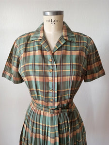 1940s - NELLY DON, USA - Adorable Plaid Cotton Dress - W26 (66cm)