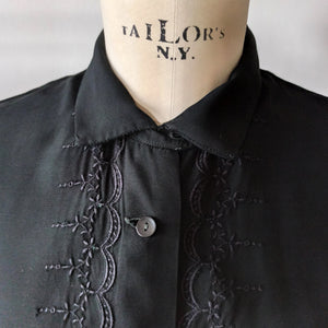 1940s 1950s - Stunning Black Rayon Blouse - W35 (90cm)