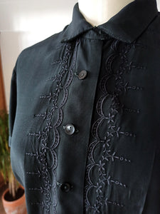 1940s 1950s - Stunning Black Rayon Blouse - W35 (90cm)