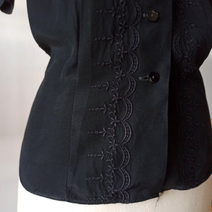 1940s 1950s - Stunning Black Rayon Blouse - W35 (90cm)