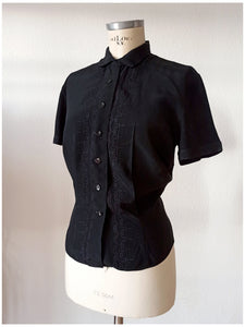 1940s 1950s - Stunning Black Rayon Blouse - W35 (90cm)