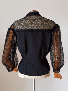 1950s - Superb Black Rayon Lace Blouse - W31 (80cm)